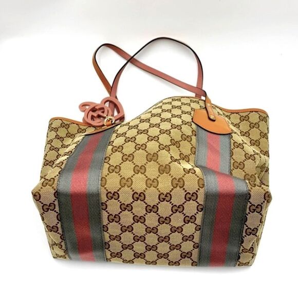 Auth Gucci Beige Brown GG Canvas Jolicouer Tote Bag Tan Patent Trim Sherry Line - Picture 10 of 16